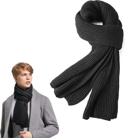 Gebreide Sjaal Dames & Heren - Warme Wintersjaal - Sjaaltje - Unisex - Langwerpige Sjaal - Wollen Sjaal - Winter Warm & Zacht - Heren Sjaal - Dames Sjaal - Fijn Geweven Sjaal - Klassieke Sjaal - Zwart - 185 x 30 Cm