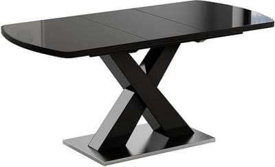 Uittrekbare Eettafel Zwart Hoogglans met Unieke X-Voet voor Moderne Eetkamer