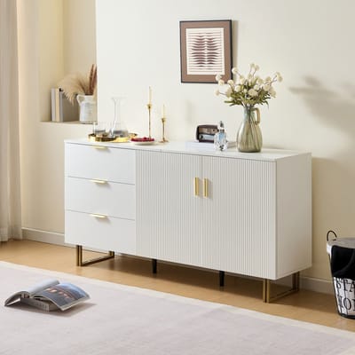 Sideboard 160 cm - 2 Deuren en 3 Lades met Aluminium Details en Stalen Poten - MDF
