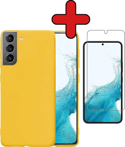 Hoesje - Met Screenprotector - Geschikt voor Samsung Galaxy S22 - Sterk & Shockproof - Telefoon Hoes - Back Cover - Siliconen Case - Telefoonhoes - Geel
