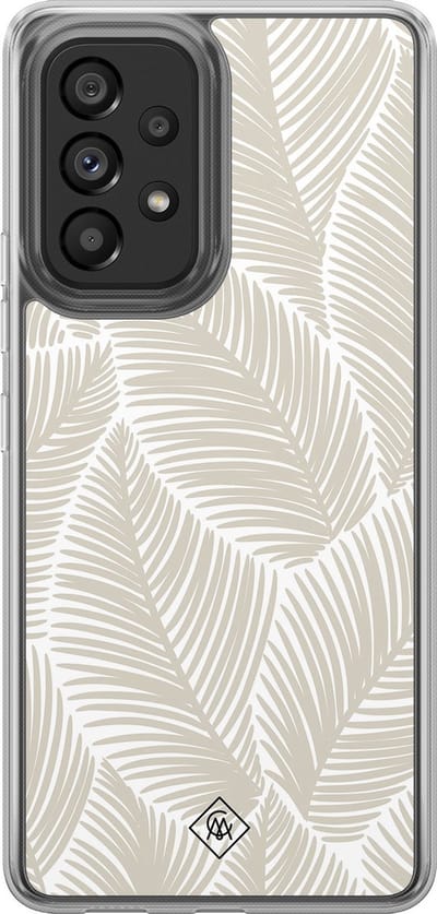 Casimoda® hoesje - Geschikt voor Samsung Galaxy A52 5G - Palmy Leaves Beige - 2-in-1 case - Schokbestendig - Natuur - Verhoogde randen - Bruin/beige, Transparant