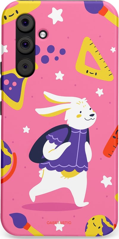 Casetastic hoesje geschikt voor Samsung Galaxy A54 (2023) 5G - Dubbellaagse bescherming - Slimme konijnensprongen - Fashion Case - Koraal Geel Roze