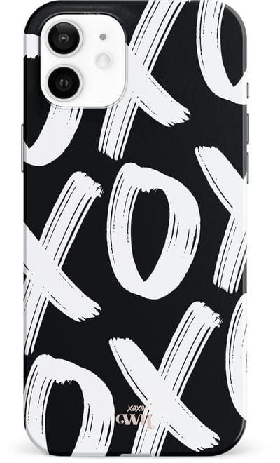 xoxo Wildhearts Can't Talk Now Black - Single Layer - Hoesje geschikt voor iPhone 12 hoesje - Hard case met zwart/witte print - Beschermhoes geschikt voor iPhone 12 case - Shockproof case met xoxo print - Zwart
