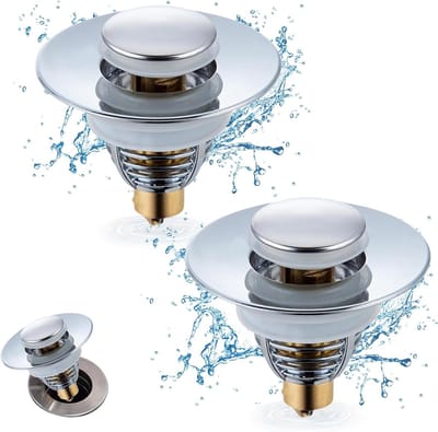 Stainless Steel Pop-up Waterafvoer Stop Set – 2 Stuks Drukplug, Roestvrij, Antiklever, Inclusief 4 Seals, Eenvoudige Installatie en Duurzaam Gebruik