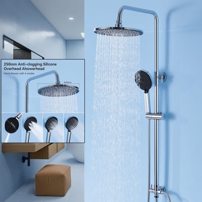 Auralum Max Doucheset - Regendouche Ø 25 cm - Handdouche Ø 12 cm - 4 Standen Douchekop - 150 cm Stang - met Omstelling - Douchesysteem - Waterbesparend - Chroom