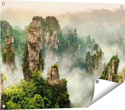 Gards Tuinposter Zhangjiajie Klif Bergen in China - 80x60 cm - Tuindoek - Tuindecoratie - Wanddecoratie buiten - Tuinschilderij