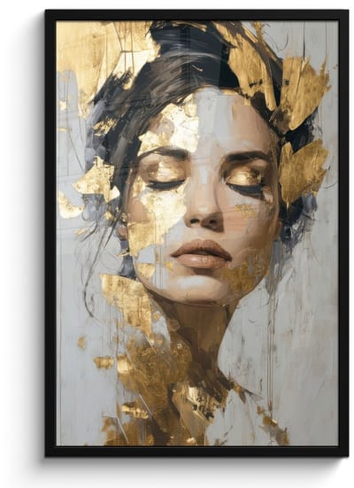 Poster in lijst - Fotolijst 60x90 cm - Posters - Sierlijk - Vrouw - Goud - Ogen - Posterlijst zwart - Decoratie - Wanddecoratie woonkamer - Muurdecoratie slaapkamer