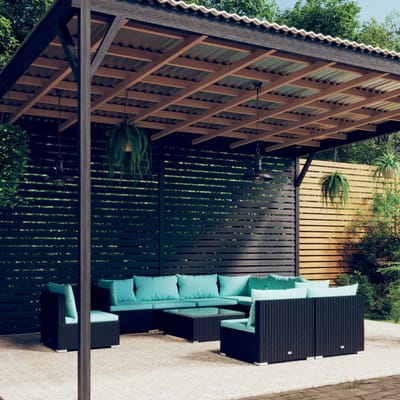vidaXL - 10-delige - Loungeset - met - kussens - poly - rattan - zwart