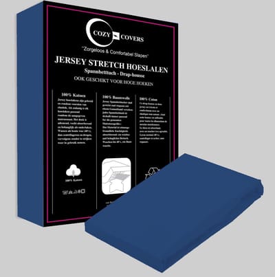 Cozy covers Jersey hoeslaken 100% katoen 90x200 cm - rondomelastiek + 30 cm matrasdikte - blauw