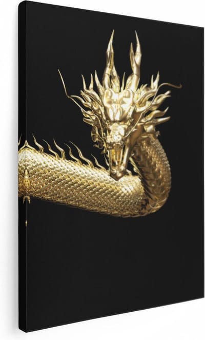 Artaza Canvas Schilderij Gouden Draak - 30x40 cm - Klein - Wanddecoratie Dieren - Muurdecoratie Woonkamer - Kamer Accessoires Mythisch