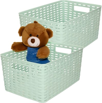 Plasticforte Opbergmand - 4x - Kastmand - rotan kunststof - mintgroen - 10 Liter - 22 x 33 x 16 cm