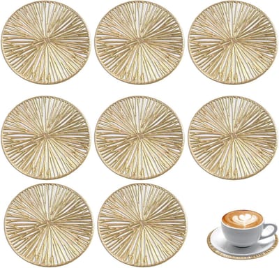 8 Gouden Onderzetters - 10 cm Diameter - Herbruikbaar - Lichtgewicht - Hittebestendig - Geschikt voor in de keuken, woonkamer, slaapkamer, kantoor, café of bar