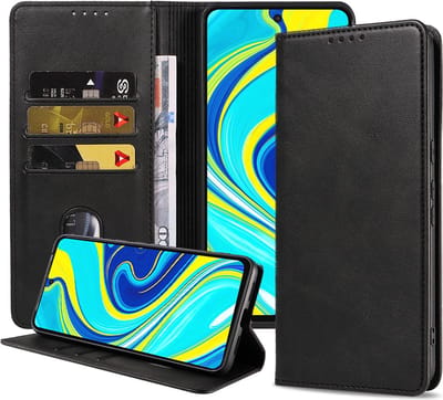 Smartphonica Telefoonhoesje geschikt voor Xiaomi Redmi Note 9T kunstleren Hoesje met Magnetische sluiting en Pasjeshouders Book Case met Klepje - Zwart geschikt voor Xiaomi Redmi Note 9T