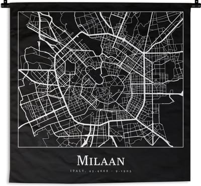 Wandkleed - Wanddoek - Milaan - Plattegrond - Kaart - Stadskaart - 180x180 cm - Wandtapijt