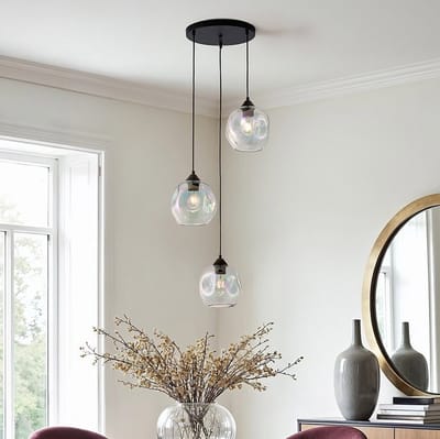 LumenXL LumenXL - Design hanglamp Fajah - Zwart - Golvend parelmoer Glas - 3-lichts - Eetkamer - E27