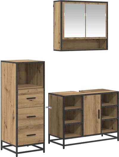 vidaXL - Badkamermeubel - Set - met - lade - 3 - pcs - Artisan - Eiken - Bewerkt - hout