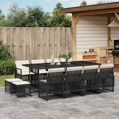 vidaXL - 13-delige - Tuinset - met - kussens - poly - rattan - zwart