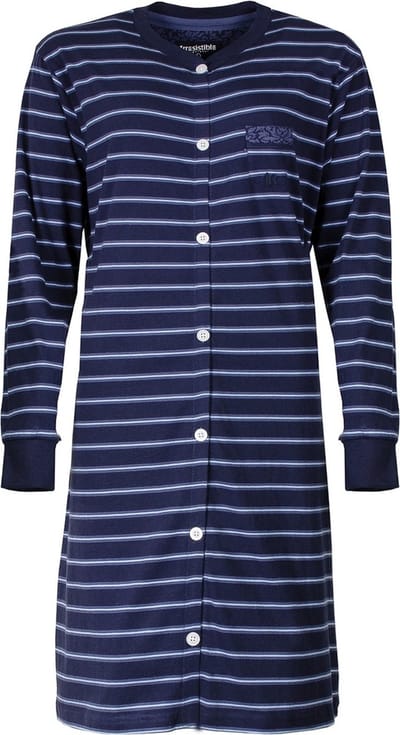 Irresistible Dames Nachthemd - Doorknoop - Katoen - Blauw - Maat L