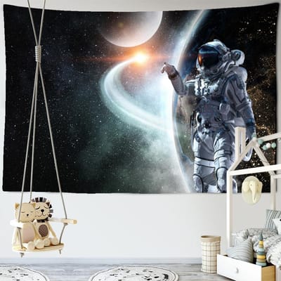 Kosmonaut Hemellichaam Wandkleed Muurdecoratie Fantastisch Universum Wetenschap Hippie Woonkamer Printkamer Decor 95x70CM gray