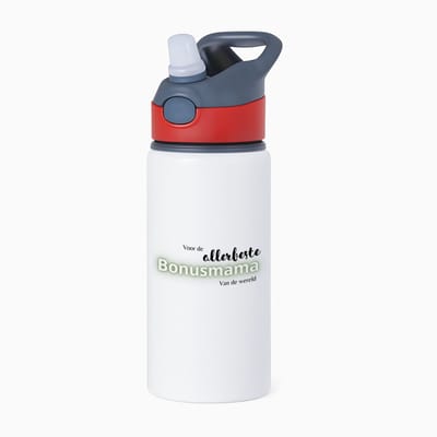 Hacebo® - voor de allerbeste bonusmama van de wereld waterfles met rietje rood - de beste bonusmoeder - Moeder cadeautjes - moederdag - verjaardagscadeau - verjaardag - cadeau - geschenk - kado - gift - water fles - 650ML