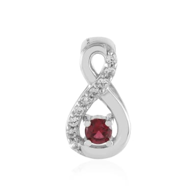 Cavill - Hanger 925 Sterling Zilver Geplatineerd - Rode Spinel 0,08 ct & Cambodjaanse Zirkonia - Elegant Ronde Edelsteen Ketting