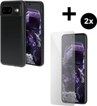 Mobiparts Classic TPU hoesje geschikt voor Google Pixel 8 met 2 Screenprotectors van Gehard Glas - Zwart
