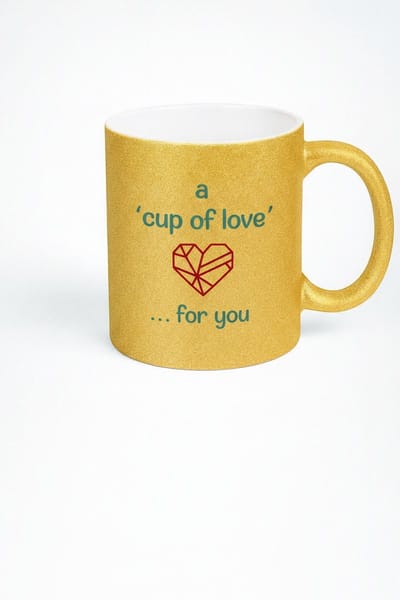 Luxe Gouden Glitter Mok 'Cup of Love' met Geometrisch Hart Design