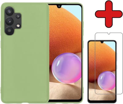 Hoesje - Met Screenprotector - Geschikt voor Samsung Galaxy A32 4G - Sterk & Shockproof - Telefoon Hoes - Back Cover - Siliconen Case - Telefoonhoes - Groen