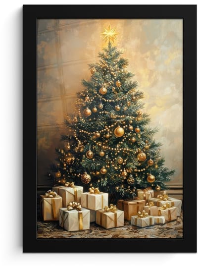 Poster in lijst - Fotolijst 20x30 cm - Posters - Kerstboom - Cadeaus - Goud - Posterlijst zwart - Decoratie - Wanddecoratie woonkamer - Muurdecoratie slaapkamer - Kerstversiering - Kerstdecoratie voor binnen - Kerstmis
