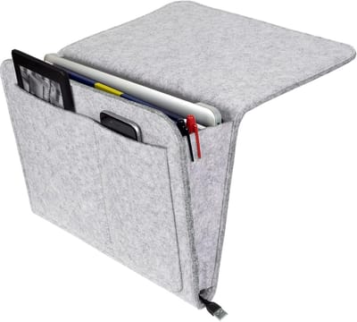 Famanu – Vilten bed caddy organizer om op te hangen - dik vilt nachtkastje tas bed organizer voor boek - tijdschriften - mobiele telefoon - afstandsbediening - lichtgrijs
