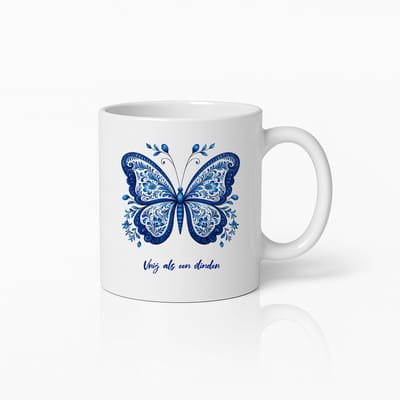 Elegante Blauwe Vlinder Keramische Mok met Nederlandse Tekst – Prachtige Koffiebeker voor Natuurliefhebbers & Inspirerende Cadeaus