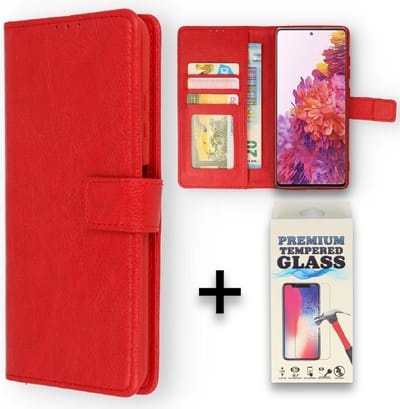 Casemania Hoesje Geschikt voor Oppo A16 & A16S Rood & Glazen Screenprotector - Portemonnee Book Case - Kaarthouder & Magneetlipje