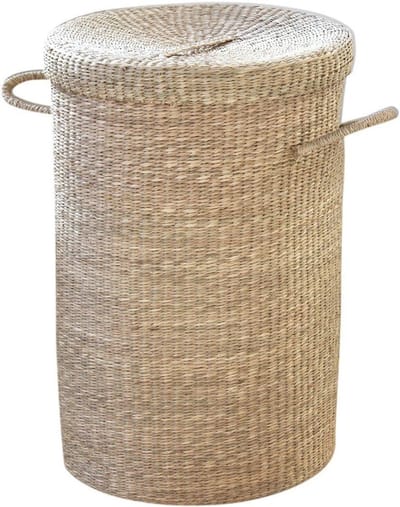 Wasmand van Natuurlijk Zeegras - Waterbestendig en Met Deksel - Ideaal Voor Badkamer en Slaapkamer - Groot D 40 x H 60 cm