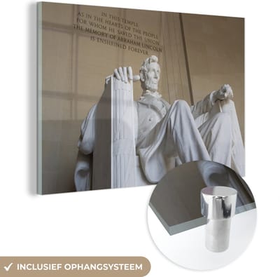 ® Glasschilderij 180x120 cm - Schilderij acrylglas - Foto van onderen genomen van het Lincoln Memorial - Foto op glas - Muurdecoratie woonkamer - Wanddecoratie slaapkamer - Schilderijen
