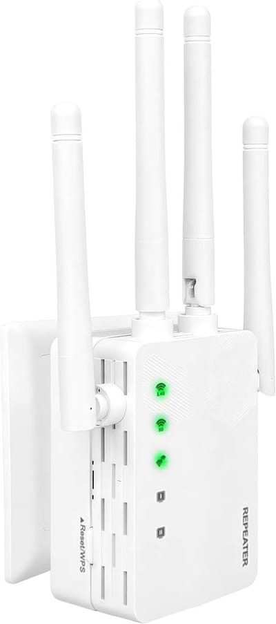 Wifi Versterker - Draadloze Repeater - Internet Uitbreiding - 1200 m² Bereik - 4 Antennes - Wit