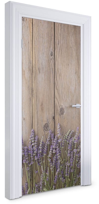 Wallfluent Deursticker - Lavendel op hout Deurbehang - 95 x 205 cm - Bruin Deurposter - Moderne Deur Sticker - Imitatietextuur Deur Sticker - Deursticker voor de Woonkamer - Deurbehang Sticker