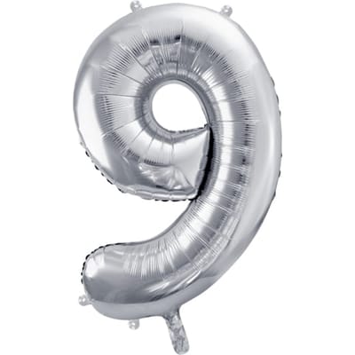 CIJFERBALLON 9 ZILVER - 86CM - PARTYDE O - NUMMER BALLON 9. ZILVERKLEURIG