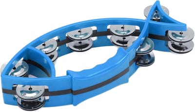 Hand Tamboerijn - Ritmisch Instrument - Muziek Maken - Visvorm Dubbele Rij - 29 cm Pakket - Blauw