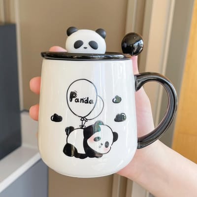 Mok met Deksel Lepel Nieuwe Stijl Dames Panda Kop Souvenir Keramische Waterbeker Koffiekop 301-400ml