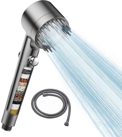Douchekop met Filter - Hoge Druk met Filter - 3 Sproeistanden - Ouchekop met Slang - Hoge Druk met Filter - met 1.5 m Slang - Handdouche Tegen Kalk - Zilver