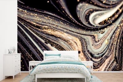 Behang - Fotobehang Marmerlook - Zwart - Goud - Wit - Glitter - Marmer - Breedte 360 cm x hoogte 240 cm