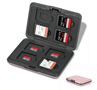 Memory Card Organizer met 16 Compartimenten - Opslag voor 8 SD & 8 Micro SD Kaarten - Waterdicht en Schokbestendig (Roze)