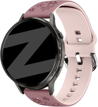 Bandz Siliconen 'Flowers' bandje geschikt voor Garmin Vivoactive 4s / Vivomove 3s / Venu 4 - 41mm / Venu 3s / Venu 2s / Forerunner 265s / Forerunner 255s - Rookpaars/Lichtroze