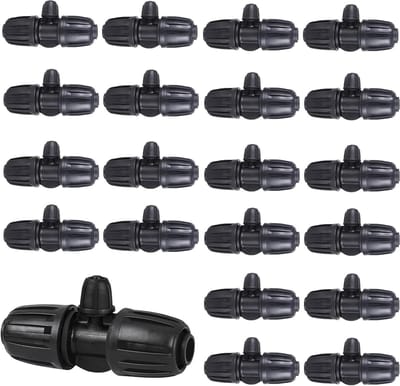 Set van 20 Tuin Lock Barbed T-Connectoren, Universele Aansluitingen voor Tuinirrigatie, 16mm en 4/7 Slangen, PE Buizen