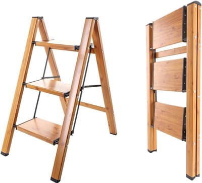 Opvouwbare 3-staps aluminium ladder met anti-slip pedalen voor thuis en kantoor