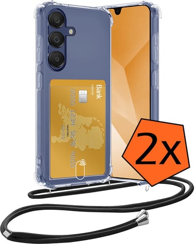 Hoesje Geschikt voor Samsung A16 Hoesje Met Telefoonketting Pasjeshouder Shockproof Case Koord - Hoesje Geschikt voor Samsung Galaxy A16 Hoes Met Kaarthouder - Transparant - 2 PACK