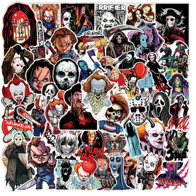 50 stuks Horrorfilm Stickers Halloween Thema Waterdichte Decals Voor Scrapbooking Telefoon Bagage Doe-het-zelf Knutselen gray