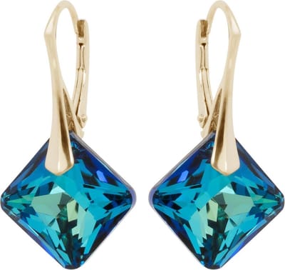 DBD - Goud Vergulde Zilveren Oorbellen - Swarovski Kristal Elements - Bermuda Blauw - 16MM - Anti Allergisch