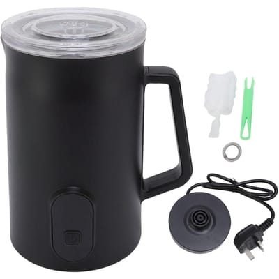 Mousseur à lait et cuiseur vapeur 4 en 1 Mousseur à lait automatique chaud et froid pour café, latte, cappuccino, chocolat chaud Noir L UK PLUG