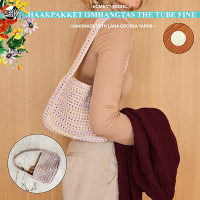 Haakpakket schoudertas met The Tube Fine garen model 7- Home 77-Lana Grossa-copper/cream